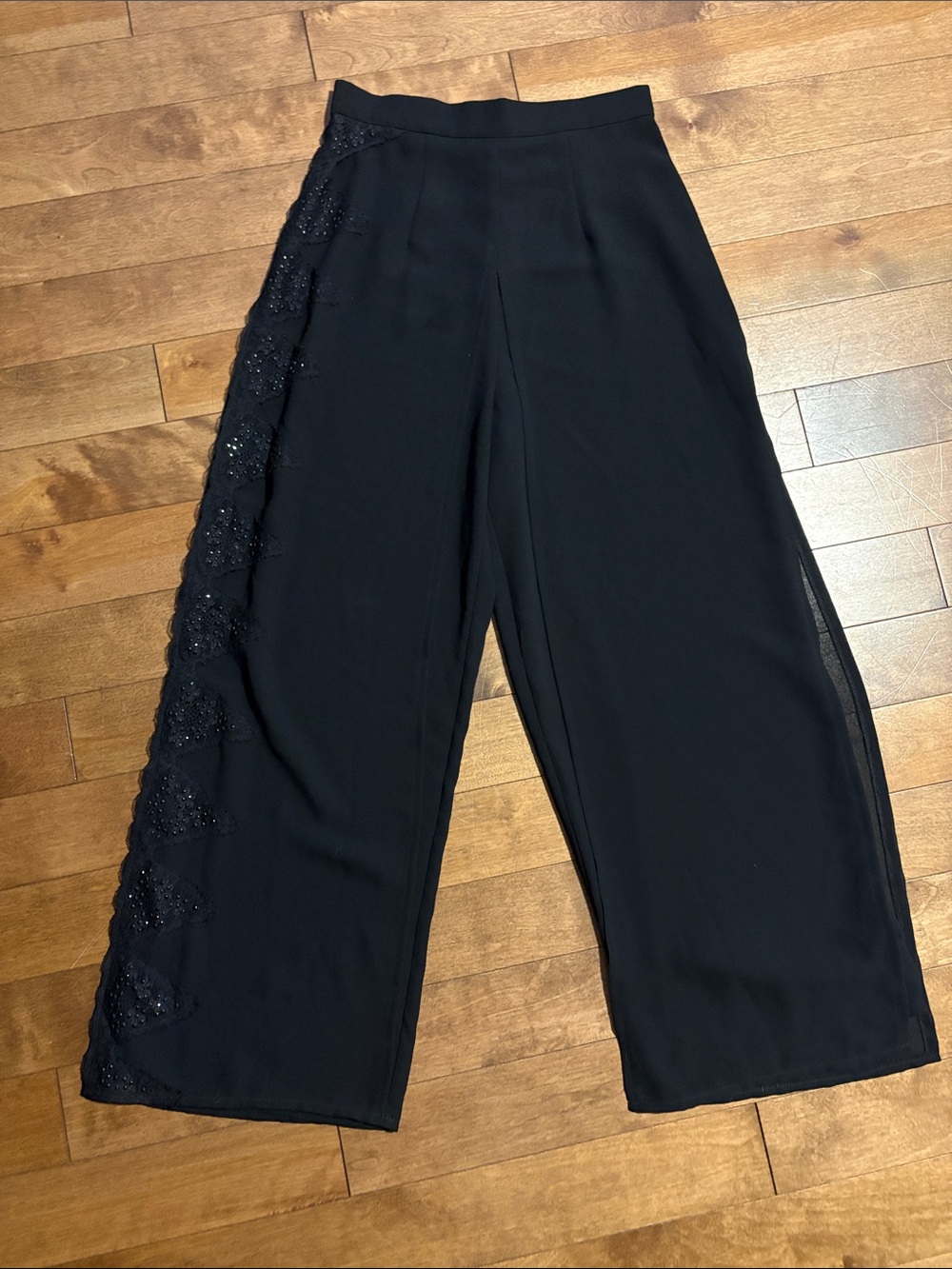 Joseph Ribkoff Black Wide-Leg Beaded Side-Panel Pants